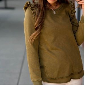 Olive green acid washed top